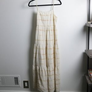 GAP Buttery Yellow Cream Tie Dye Tiered Full Length Maxi Dress